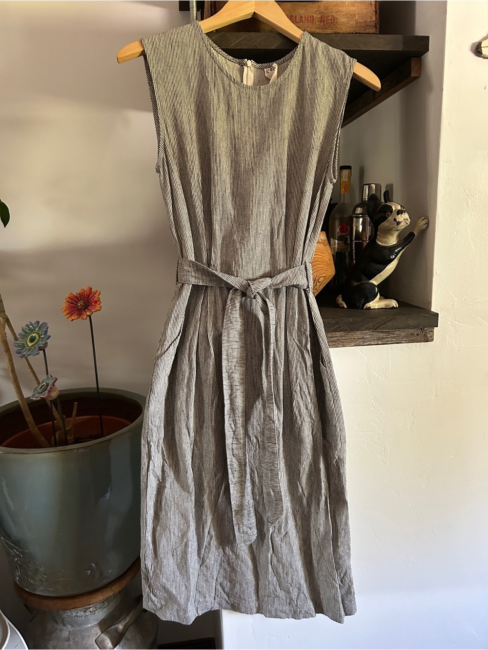 Eve Gravel Sleeveless Gray Linen Dress